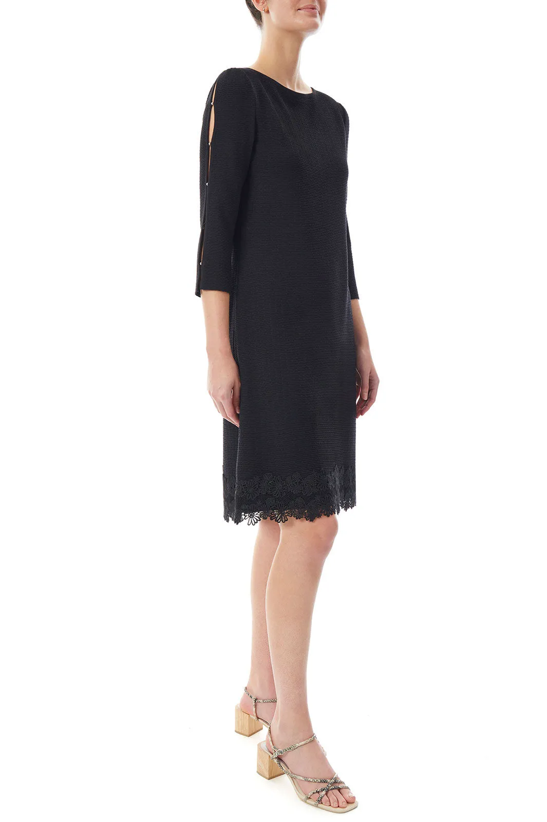 Floral Lace Hem Knit Sheath Dress, Black