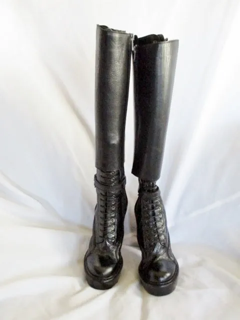 GIVENCHY ITALY LEATHER Tall Victorian Steampunk Sheath BOOT BLACK 37 6.5 Womens