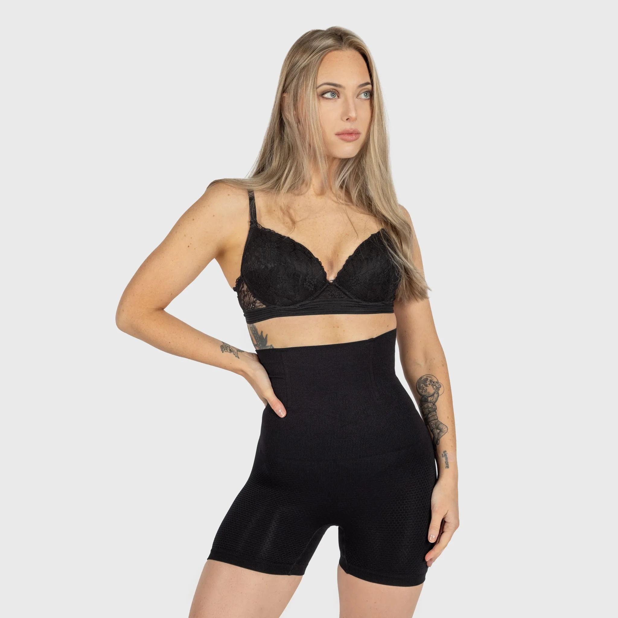 High-Waisted Honeycomb Short, Black