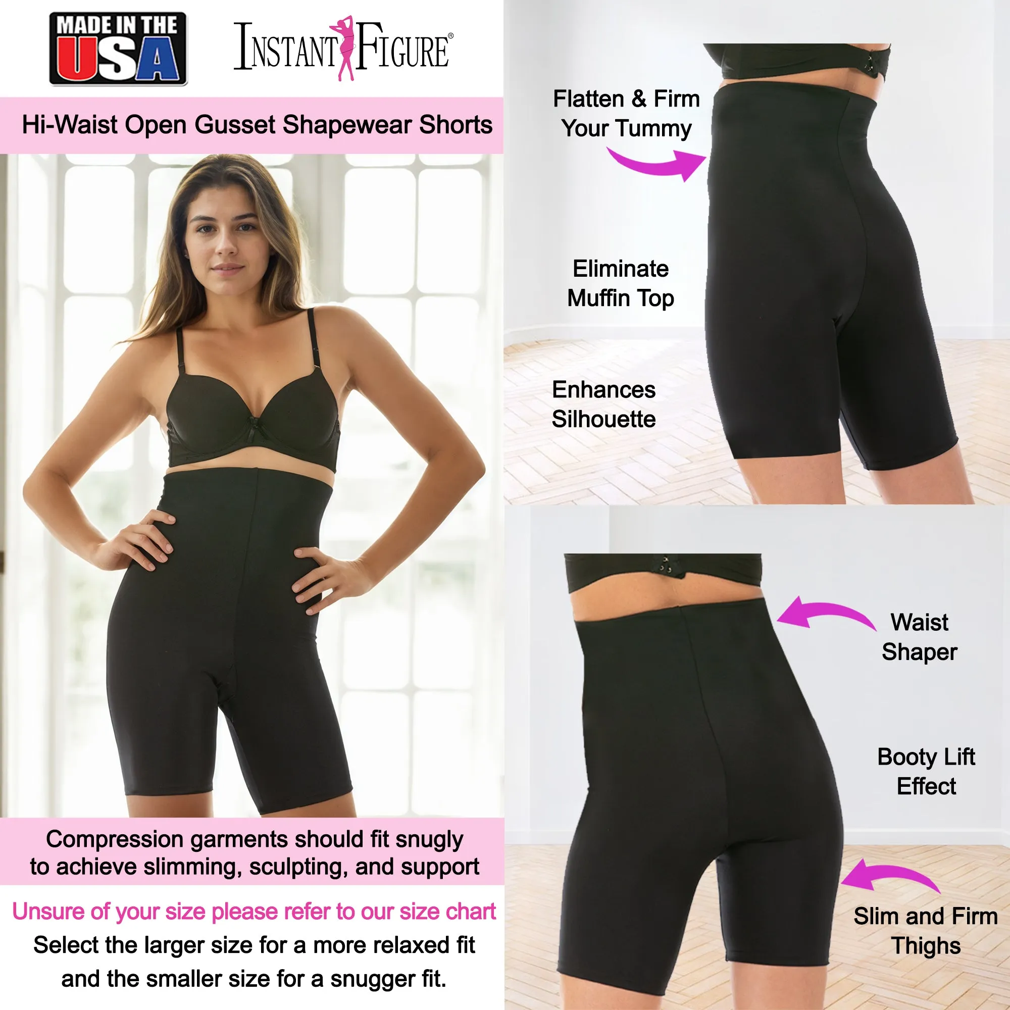 InstantFigure Hi-Waist Shorts Open Gusset Plus Size Shapewear WSH4211C