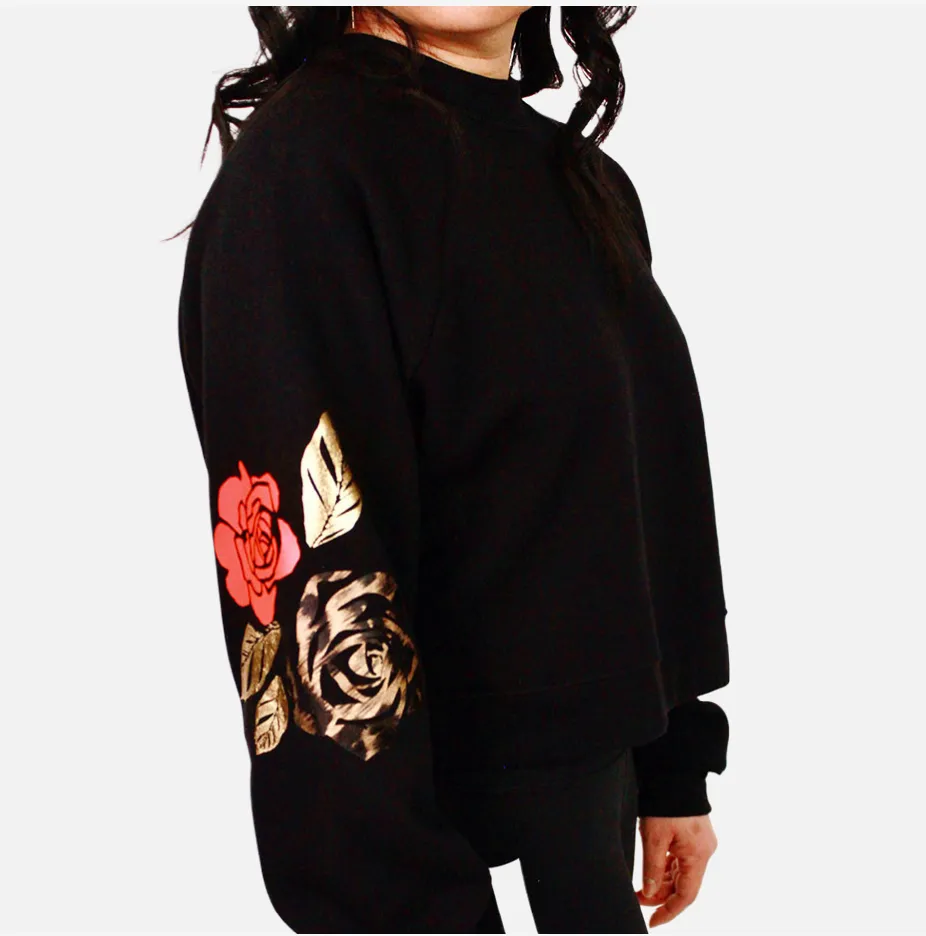 Jack Chic Metallic Gold Rose Black Sweatshirt