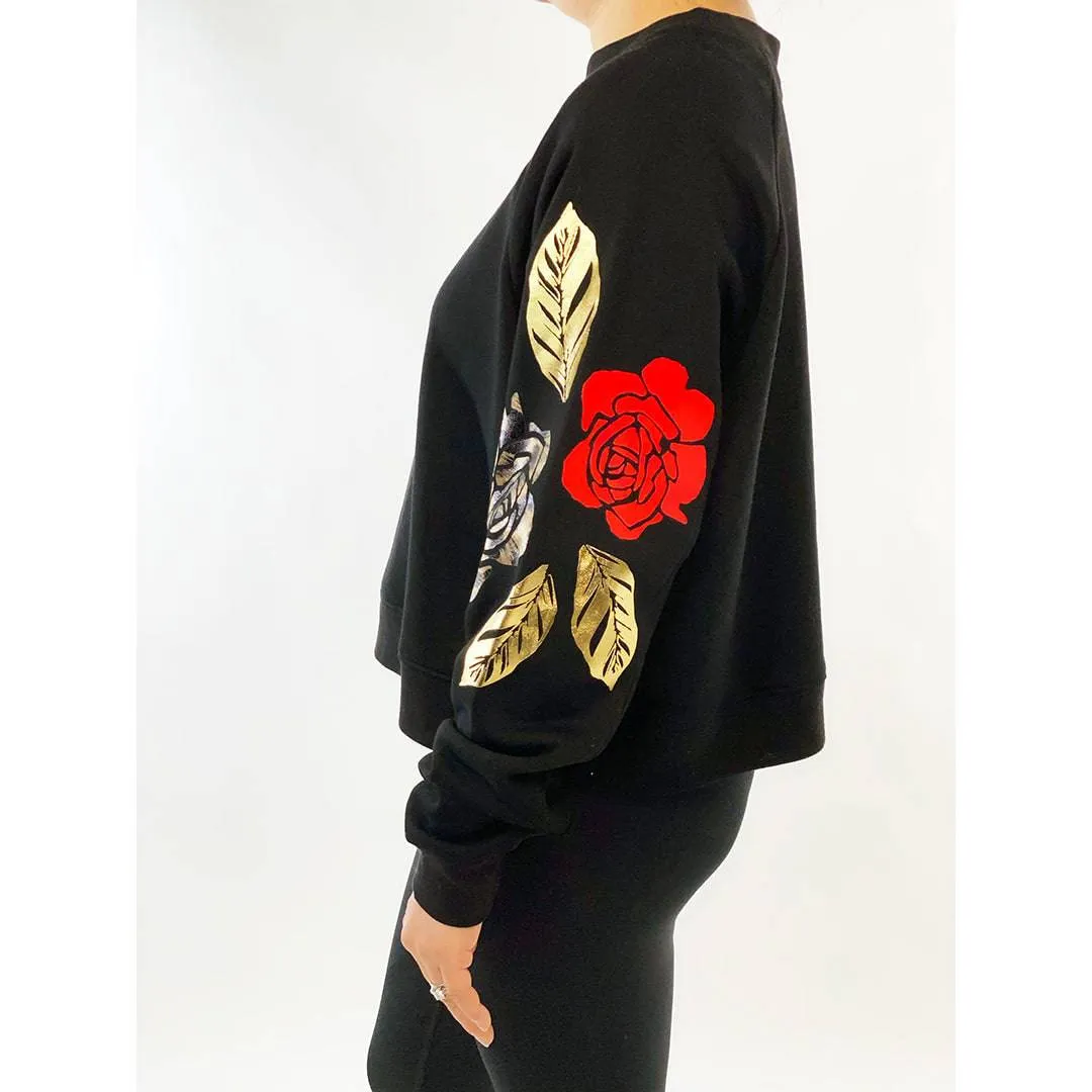 Jack Chic Metallic Gold Rose Black Sweatshirt