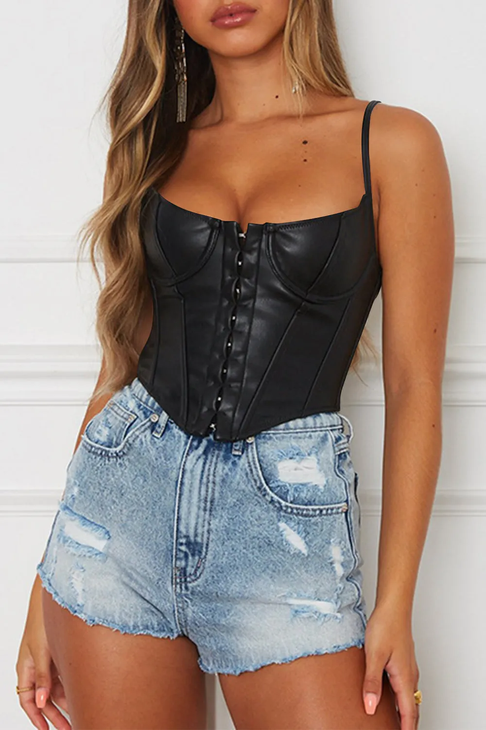 Just BE. Faux Leather Scoop Neck  Cami