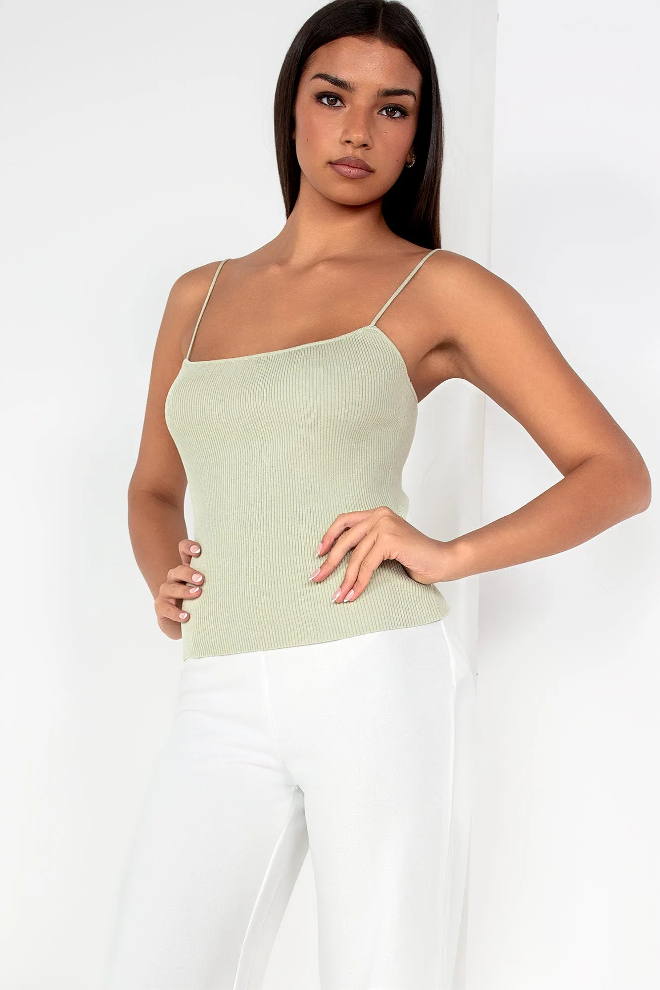 Kenzie Sage Ribbed Knit Cami Top