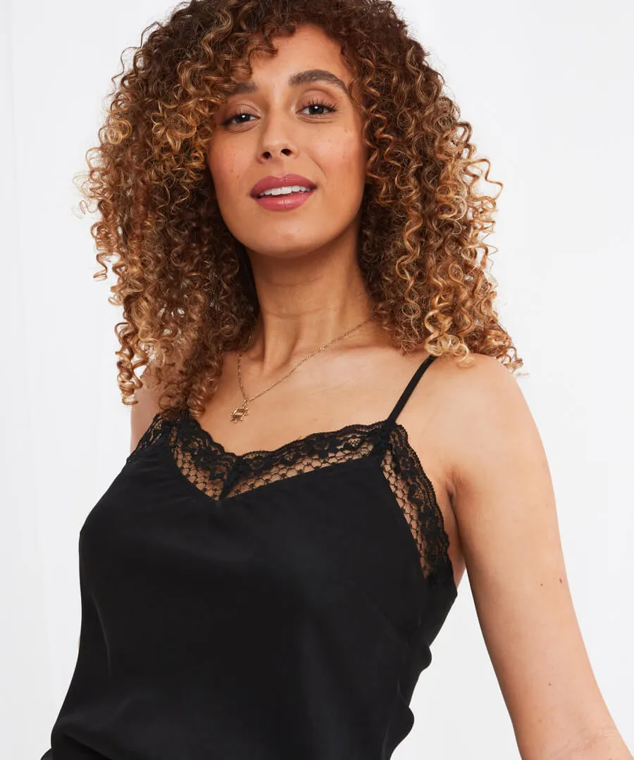 Lace Trim Cami Vest -Black