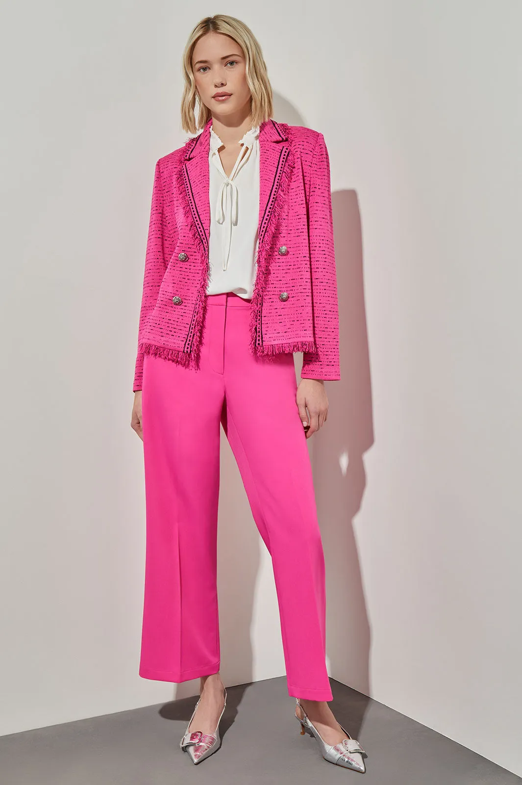 Lapel Collar Jacket - Eyelash Trim Knit, Carmine Rose