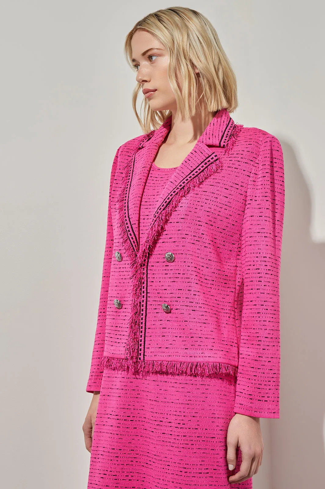 Lapel Collar Jacket - Eyelash Trim Knit, Carmine Rose