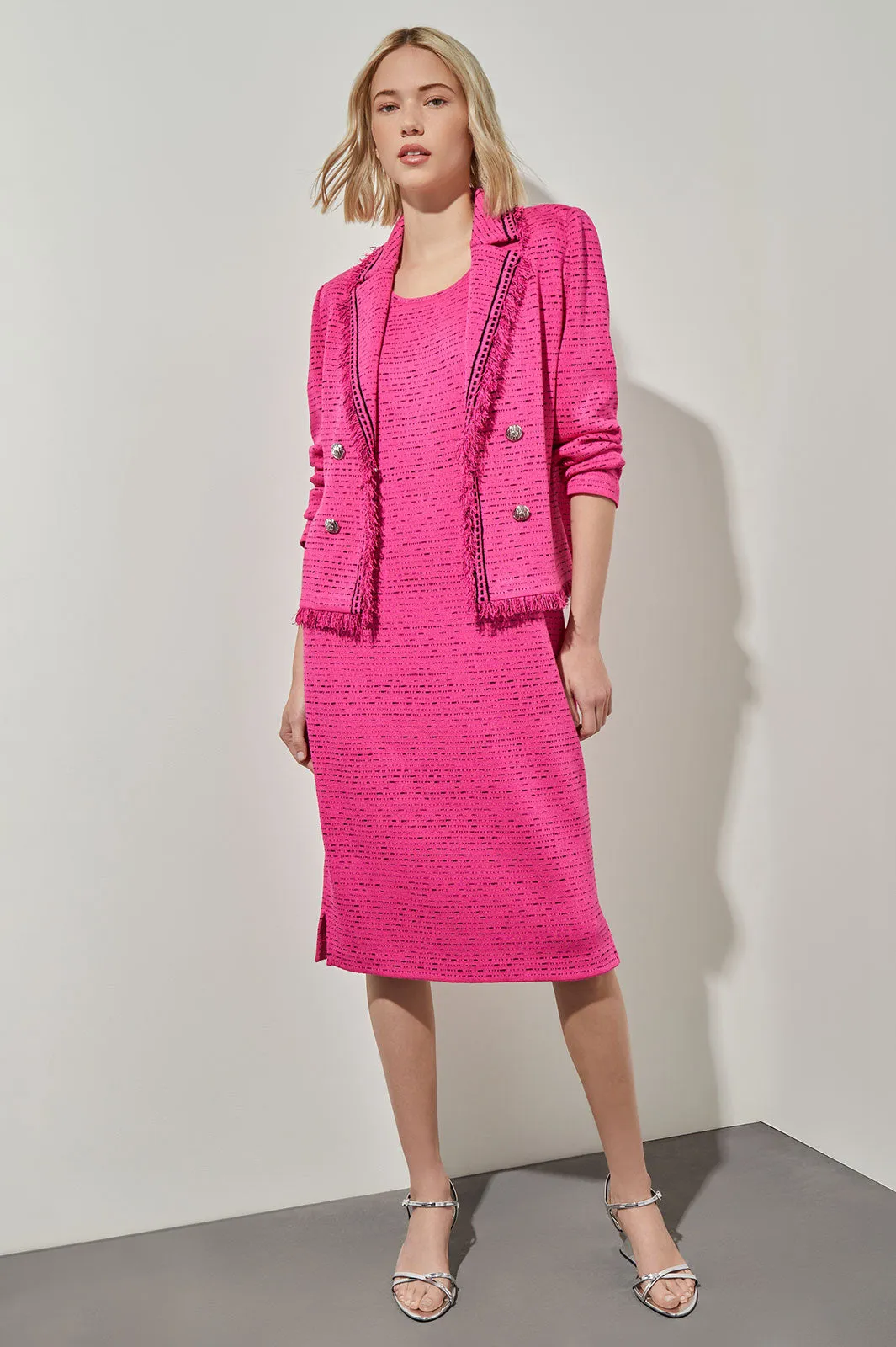 Lapel Collar Jacket - Eyelash Trim Knit, Carmine Rose