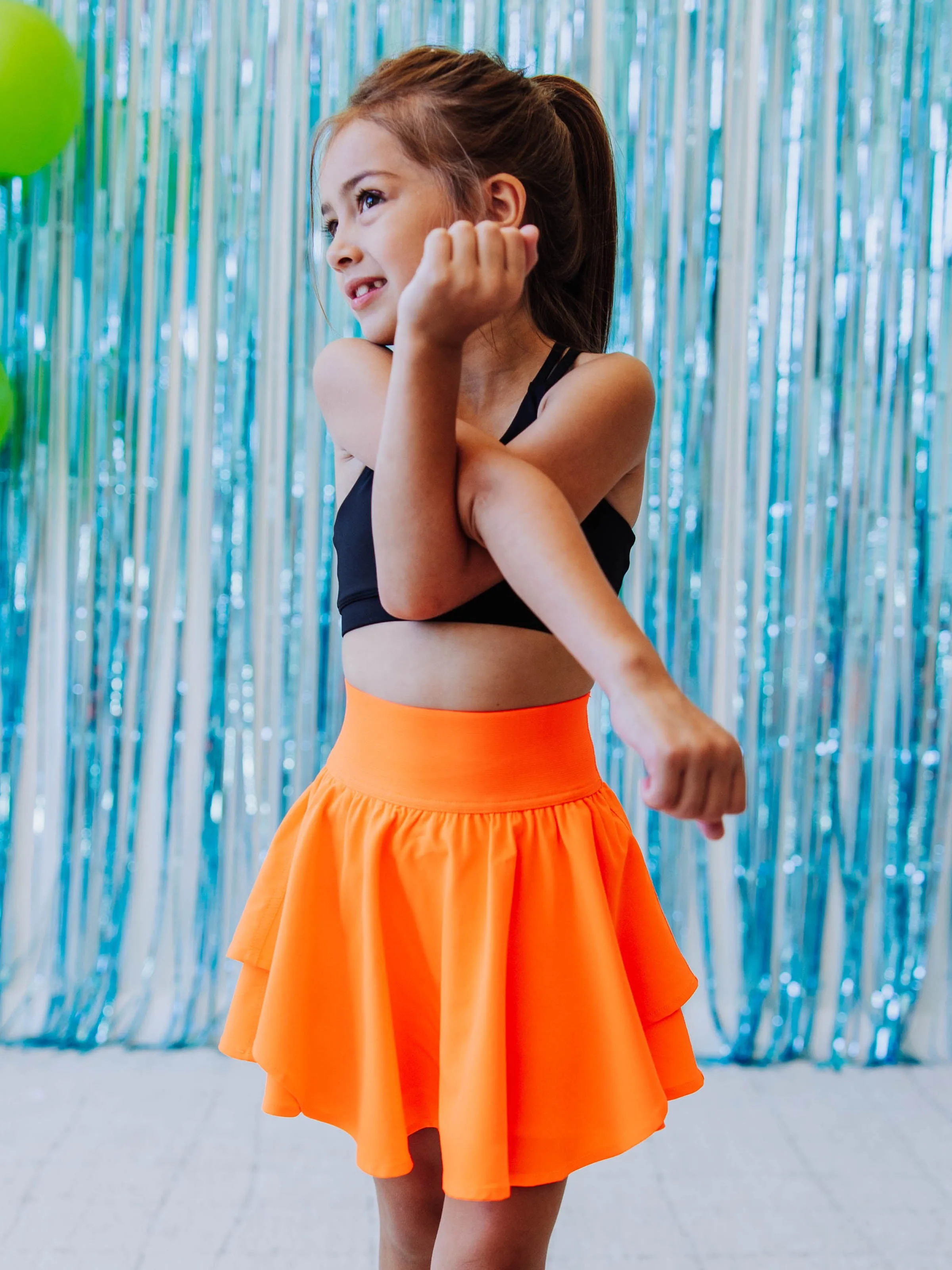 Layered Tennis Skort - Neon Orange