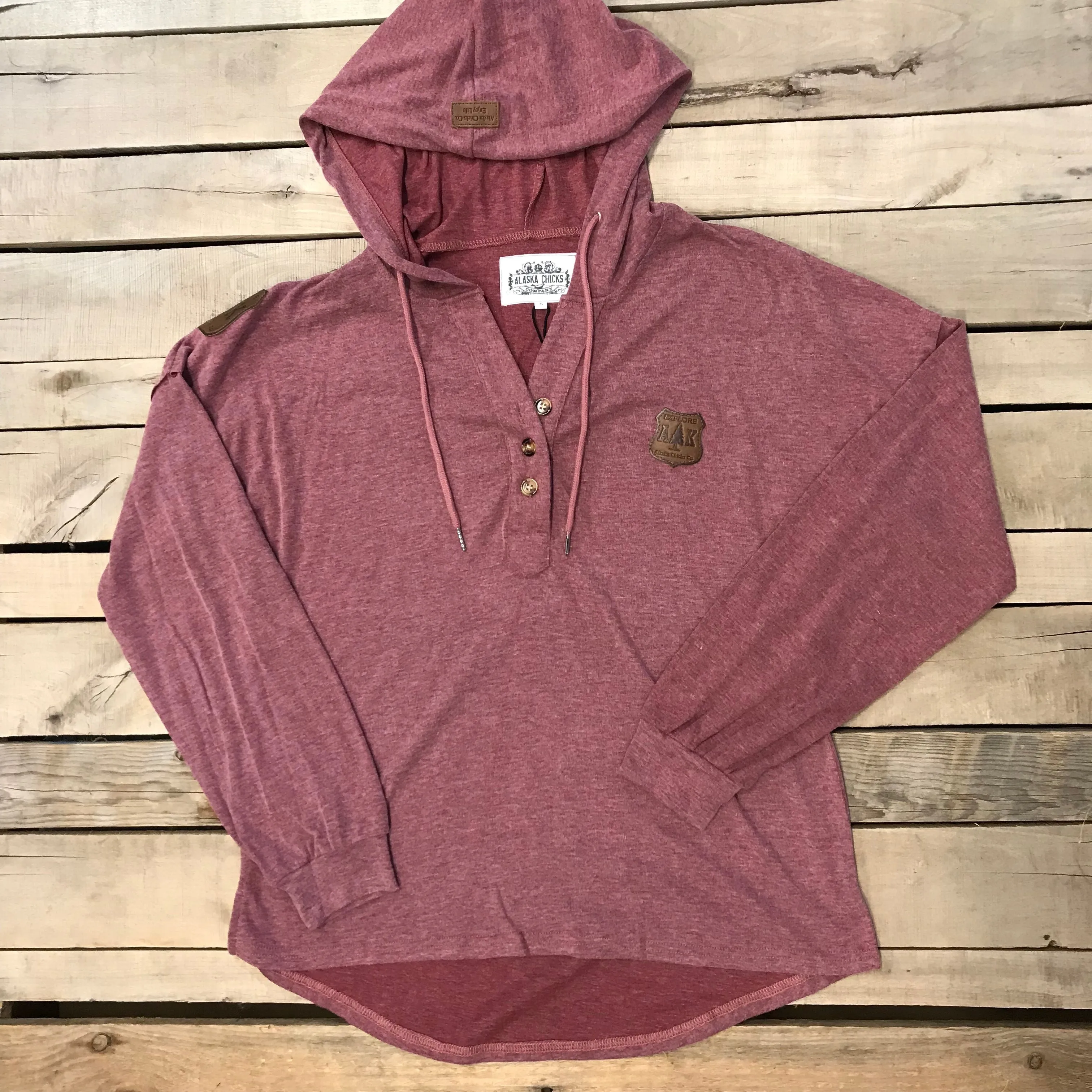 Long Sleeve T-shirt Hoodie With Buttons