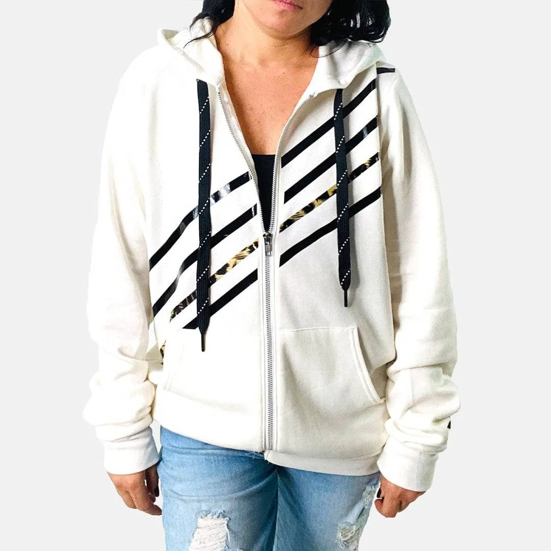 Luna Cream Zip Hoodie Sweatshirt - Black & Gold Stripes