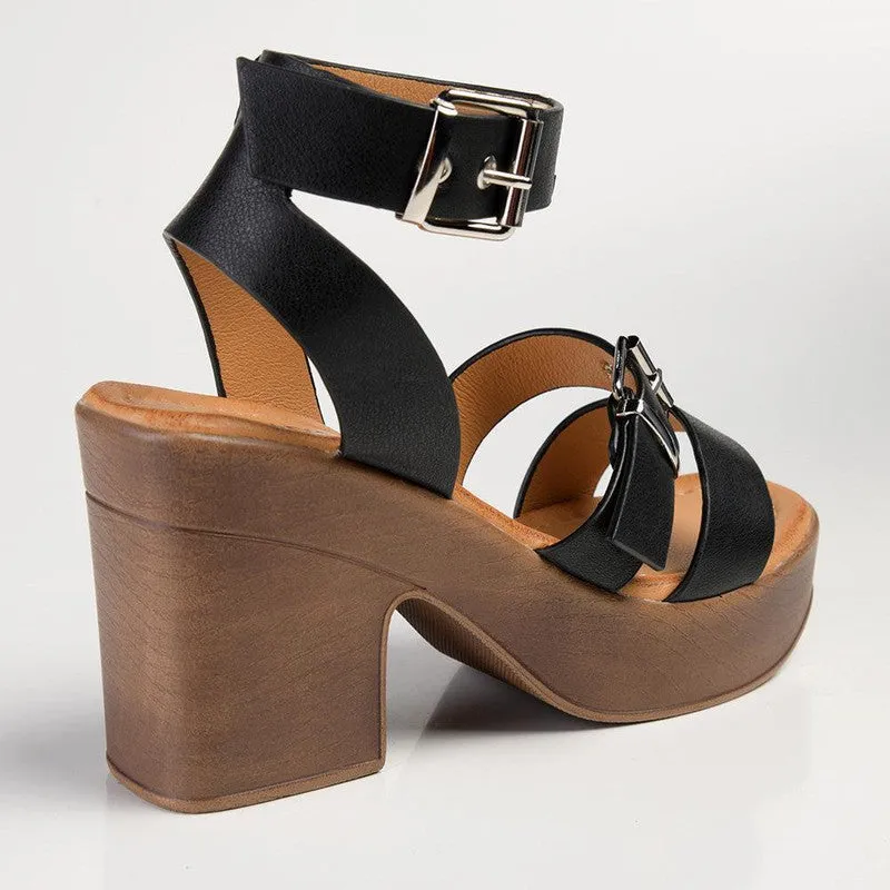 Madison Annie Clog Ankle Buckle Sandal - Black