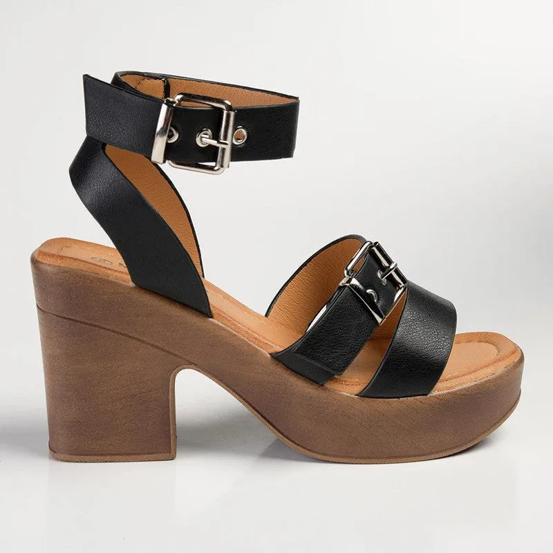 Madison Annie Clog Ankle Buckle Sandal - Black