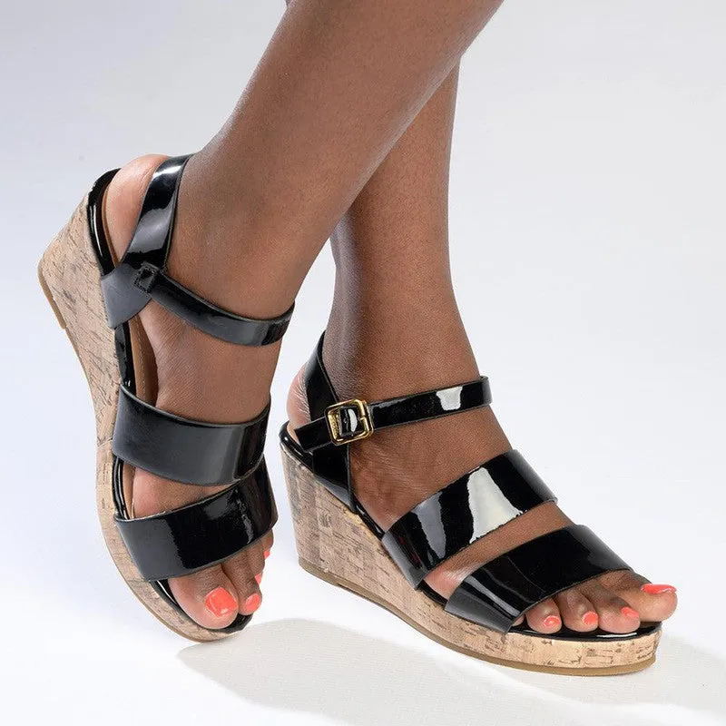 Madison Pauline Cork Wedge Sandal - Black