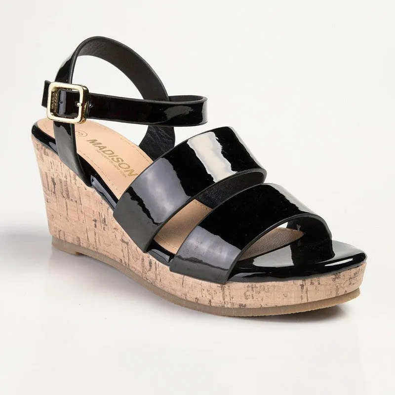 Madison Pauline Cork Wedge Sandal - Black