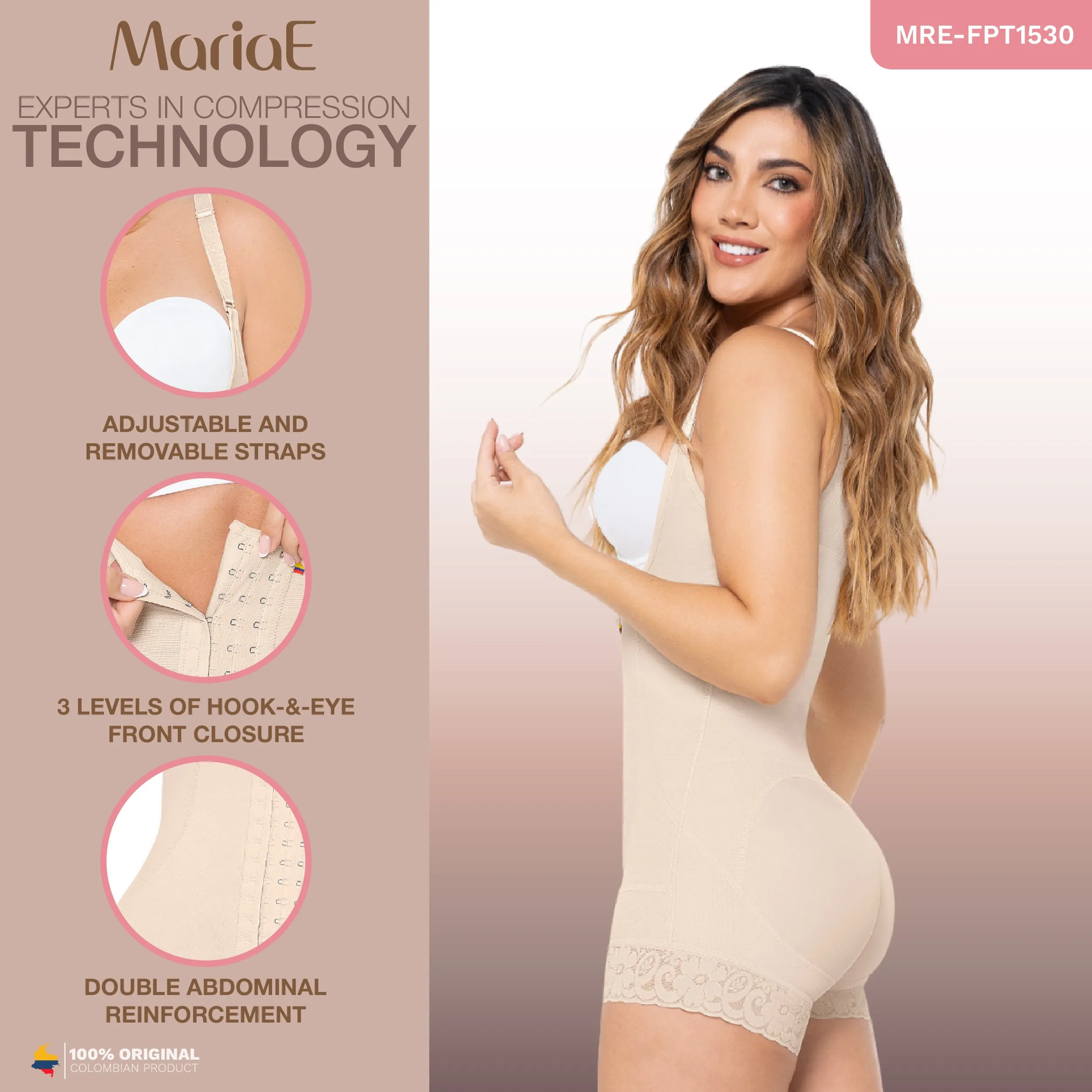 MARIAE FPT1530 Post Surgery High Compression Garment Mid Thigh & Open Bust Stage 2 Faja Colombiana