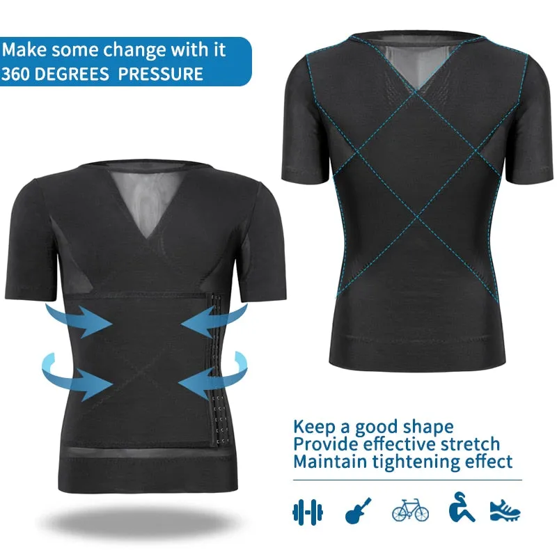 Mens Compression Shirts Abdomen Shapewear Tummy Slimming Sheath Gynecomastia Reducing Corset Waist Trainer Slim Tops