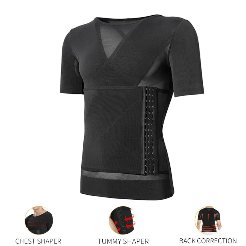 Mens Compression Shirts Abdomen Shapewear Tummy Slimming Sheath Gynecomastia Reducing Corset Waist Trainer Slim Tops