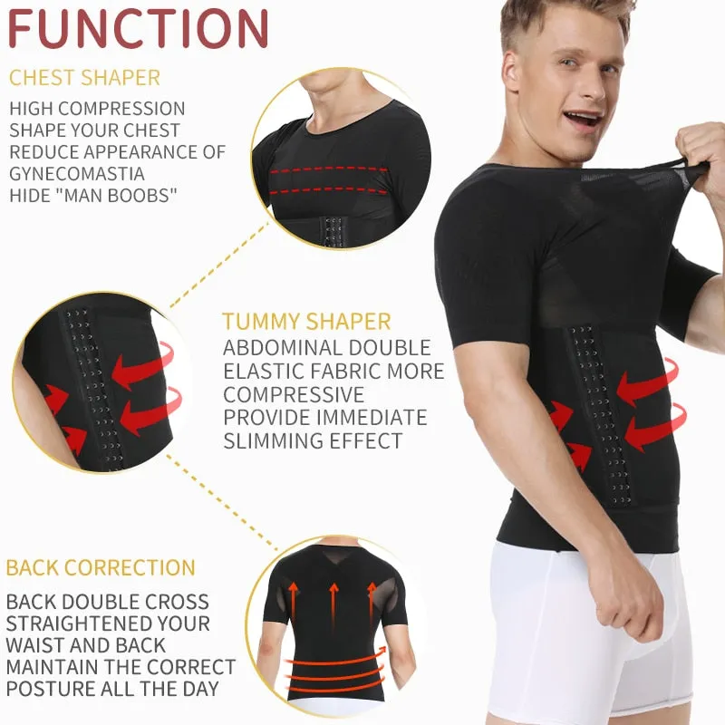 Mens Compression Shirts Abdomen Shapewear Tummy Slimming Sheath Gynecomastia Reducing Corset Waist Trainer Slim Tops