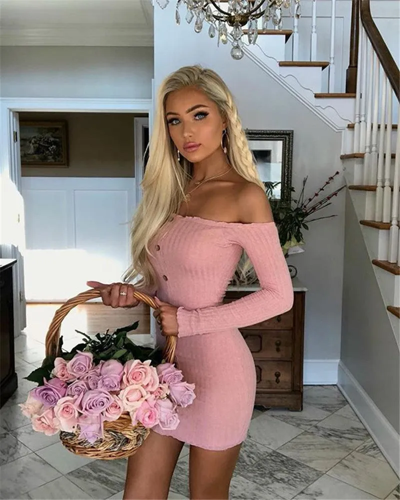 Off Shoulder Long Sleeve Sexy Slim Dress