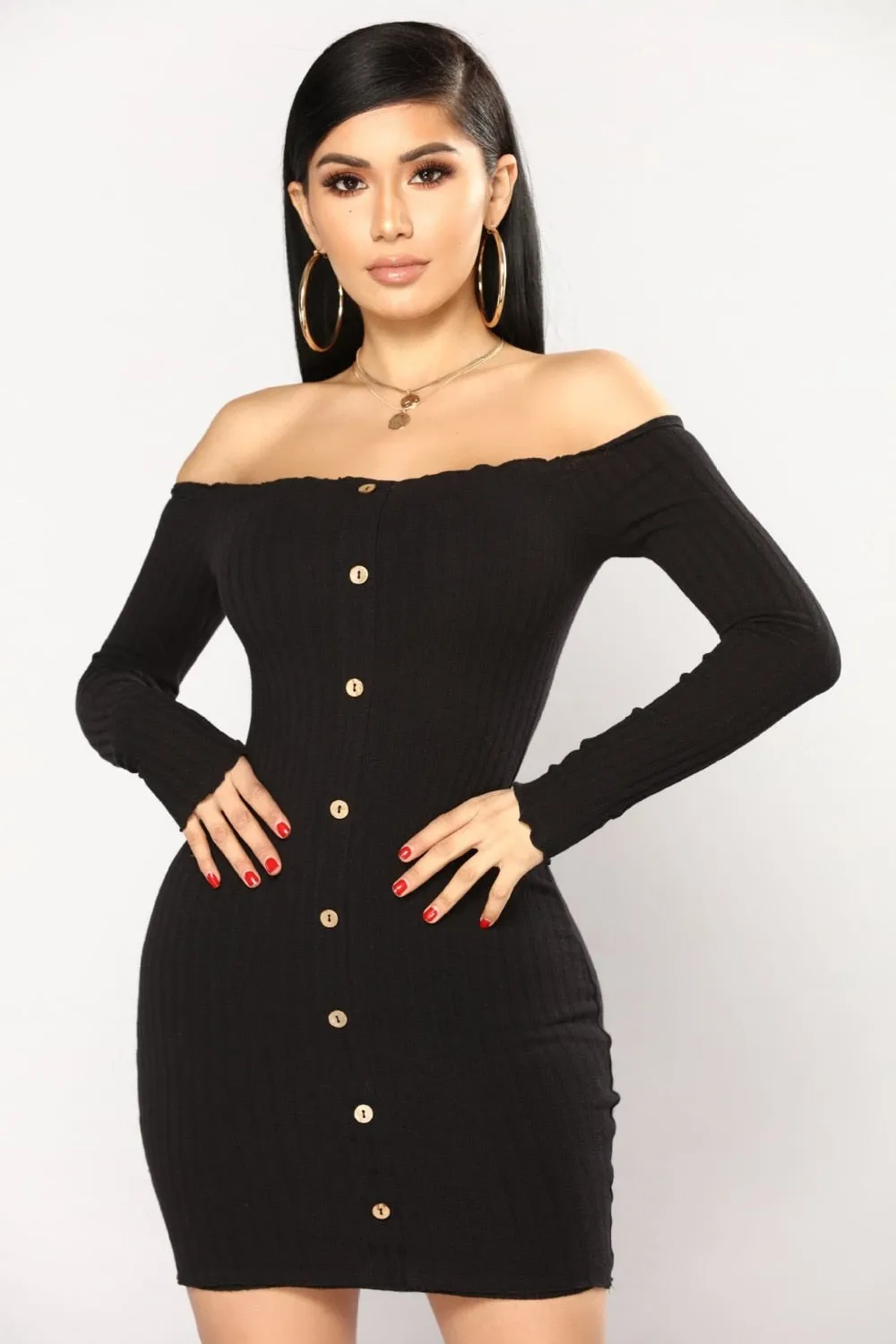 Off Shoulder Long Sleeve Sexy Slim Dress