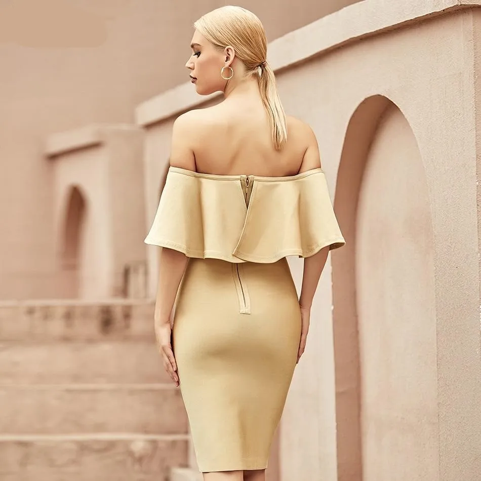 Off Shoulder Ruffles Runway Bandage Dress