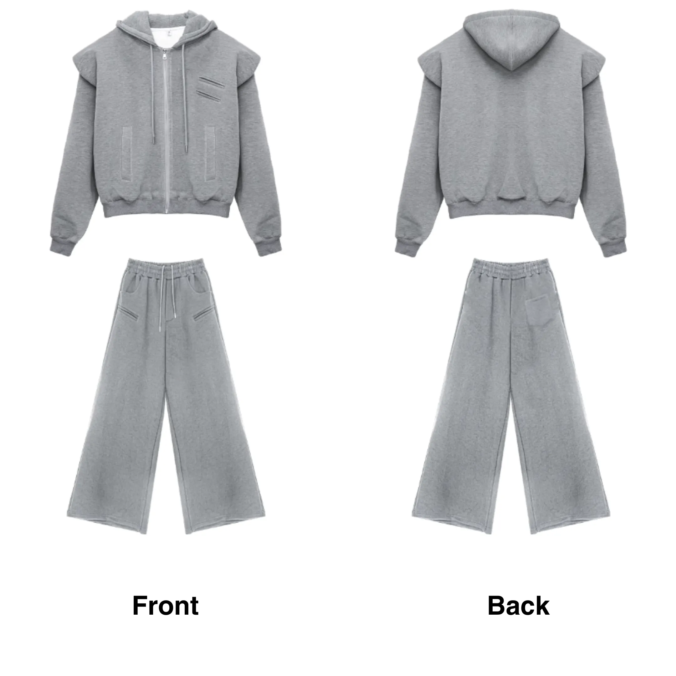 Oversized Cropped Zip Hoodie and Wide-Leg Sweatpant Tracksuit Set