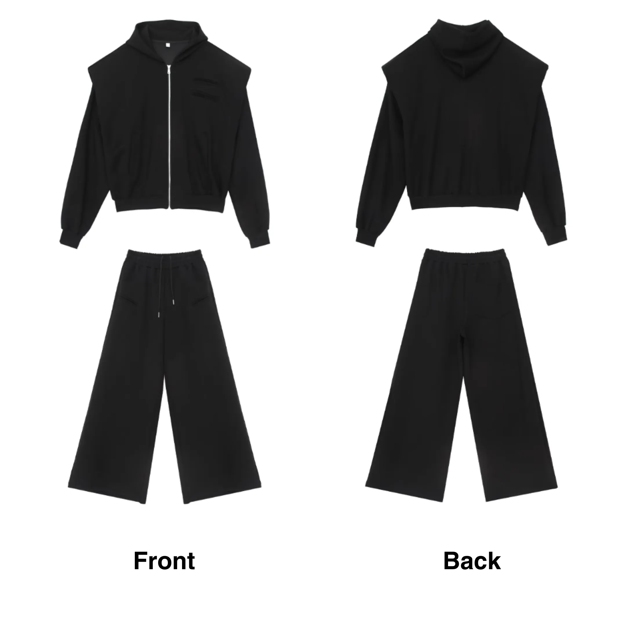 Oversized Cropped Zip Hoodie and Wide-Leg Sweatpant Tracksuit Set