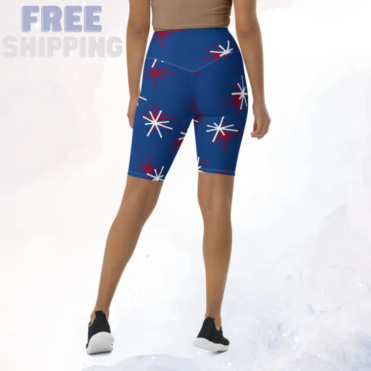 Patriotic Long Blue Yoga Shorts