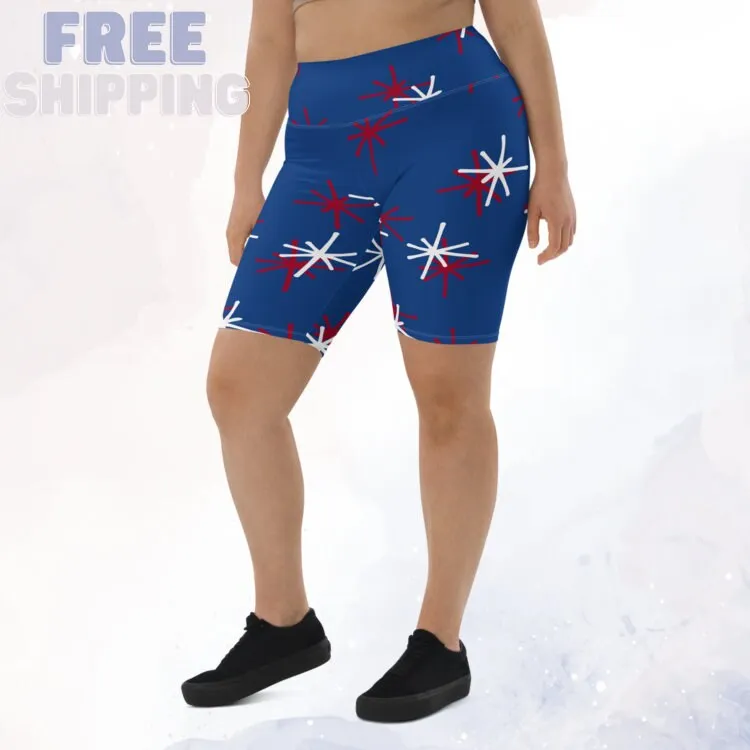 Patriotic Long Blue Yoga Shorts