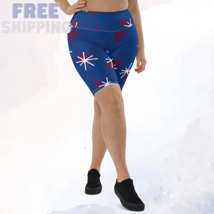 Patriotic Long Blue Yoga Shorts