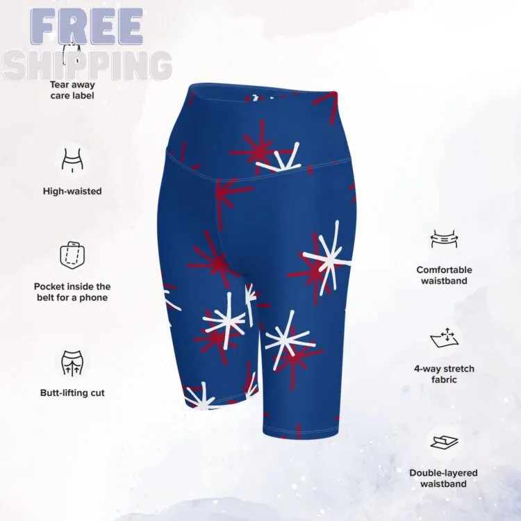 Patriotic Long Blue Yoga Shorts