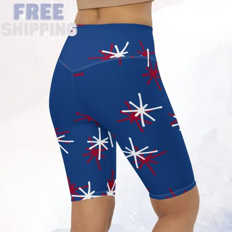 Patriotic Long Blue Yoga Shorts