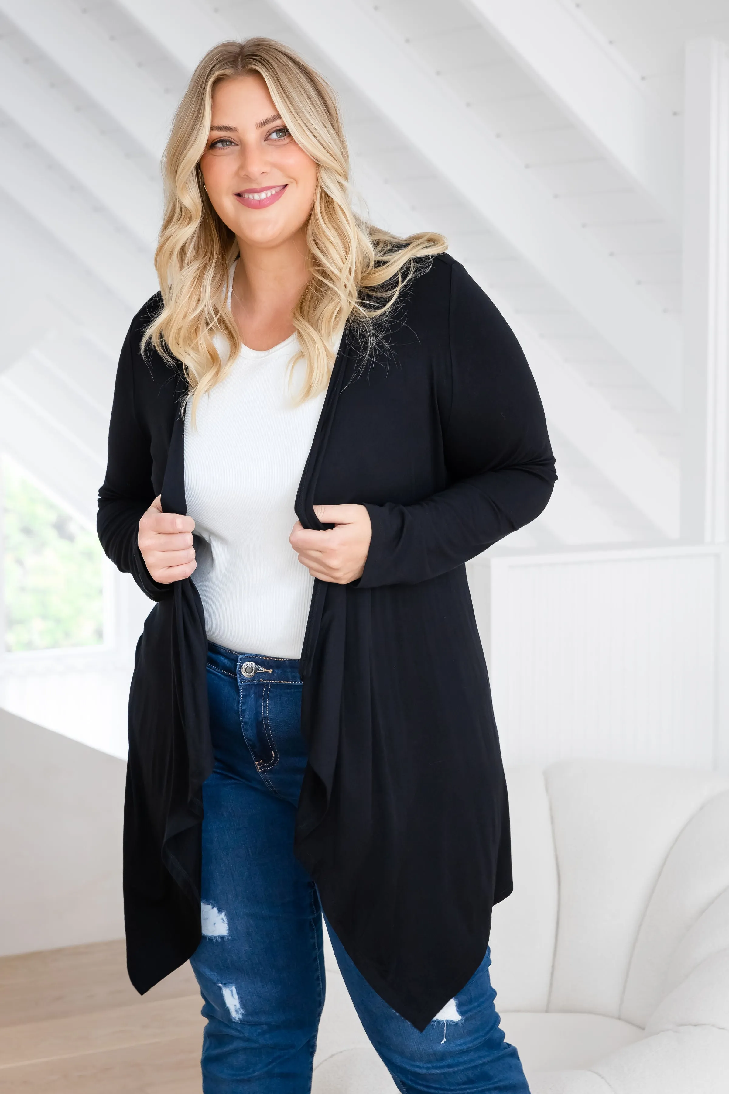 Penelope Waterfall Modal Cardi in Black