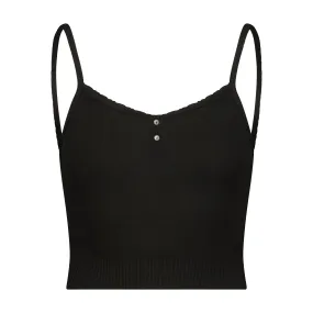 Polkadot Black LIZ CROP HENLEY CAMISOLE w Black Velvet