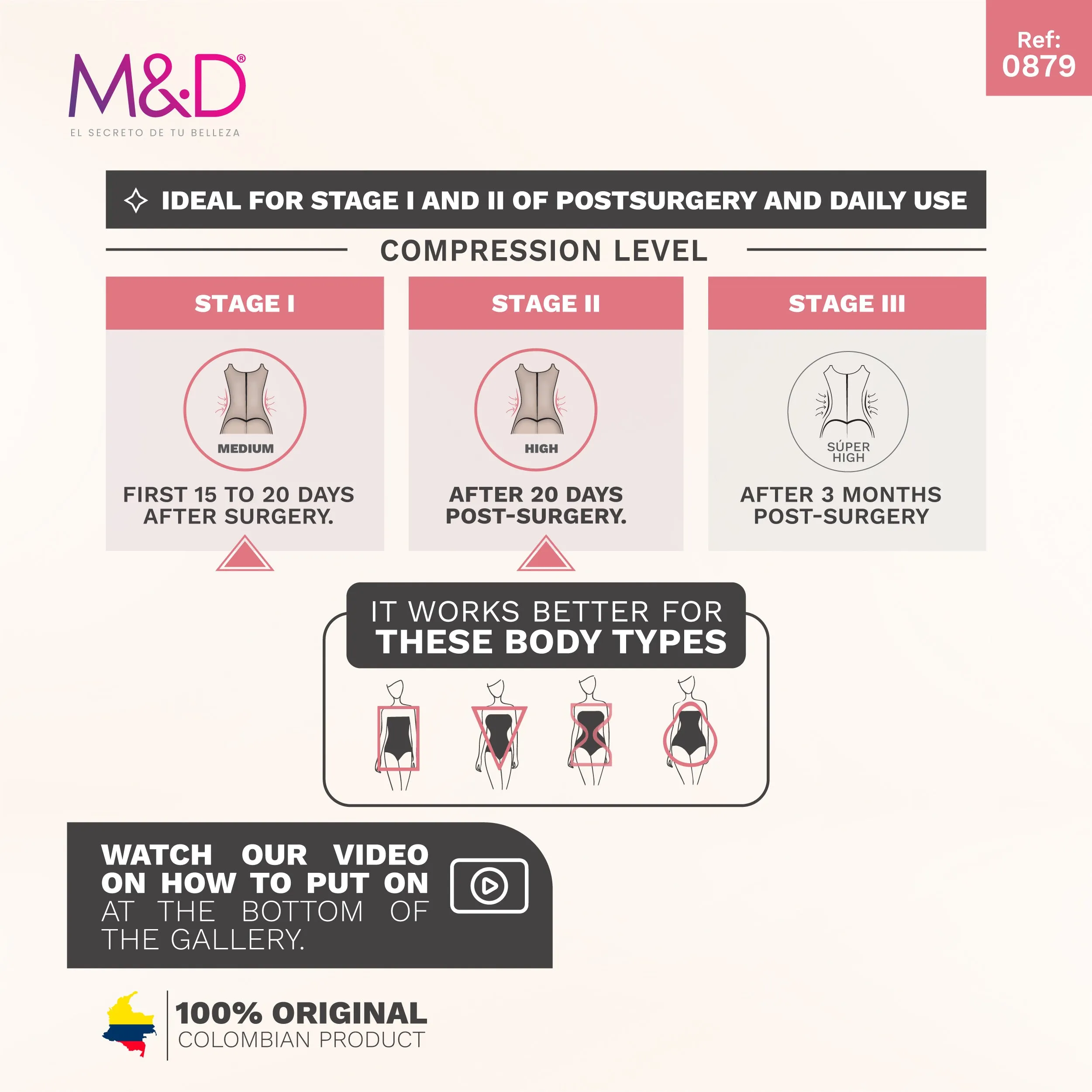 Post-Surgery Liposuction and Slimming massages Faja with Closure system, Knee-length & Bathroom-Friendly Design MYDF0879