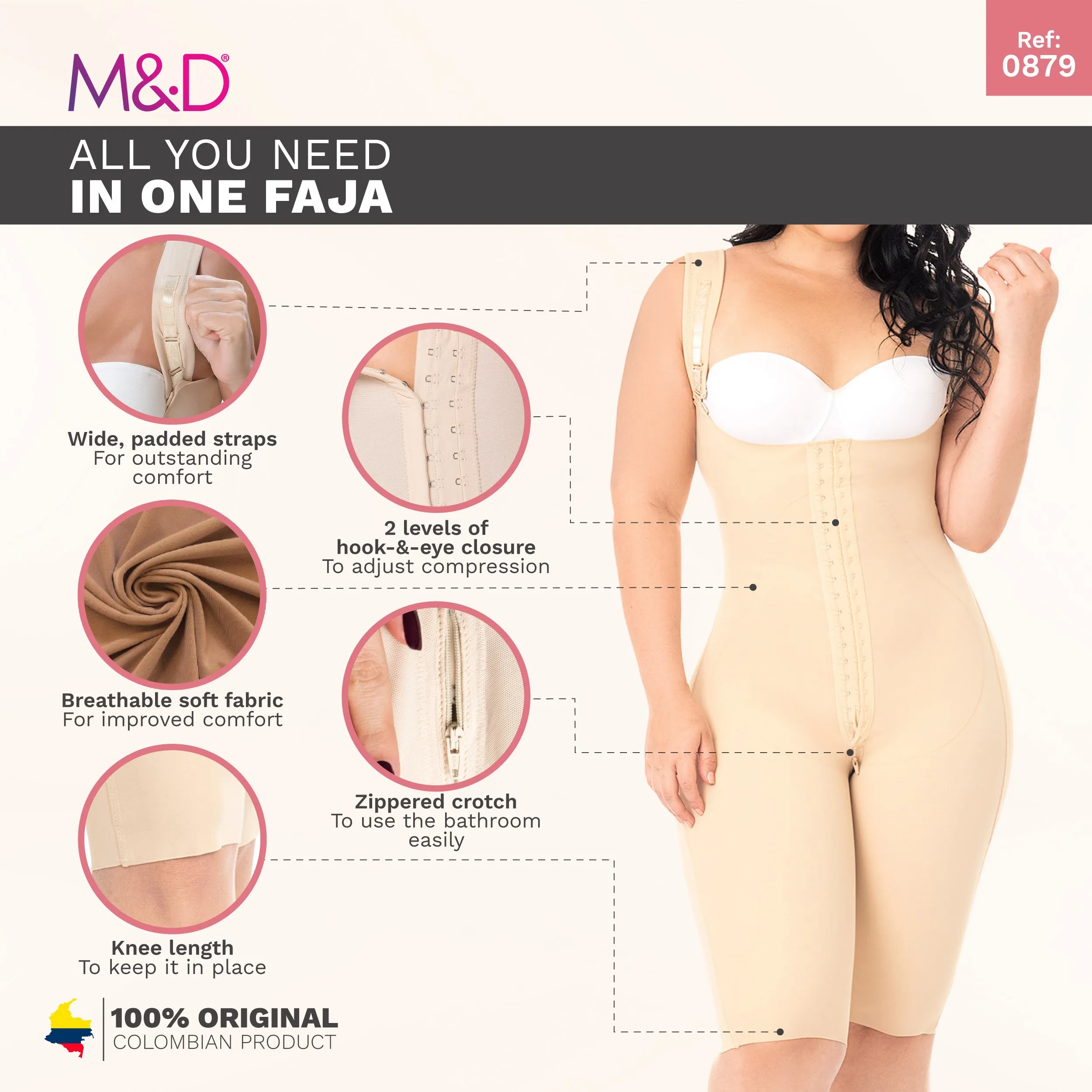 Post-Surgery Liposuction and Slimming massages Faja with Closure system, Knee-length & Bathroom-Friendly Design MYDF0879