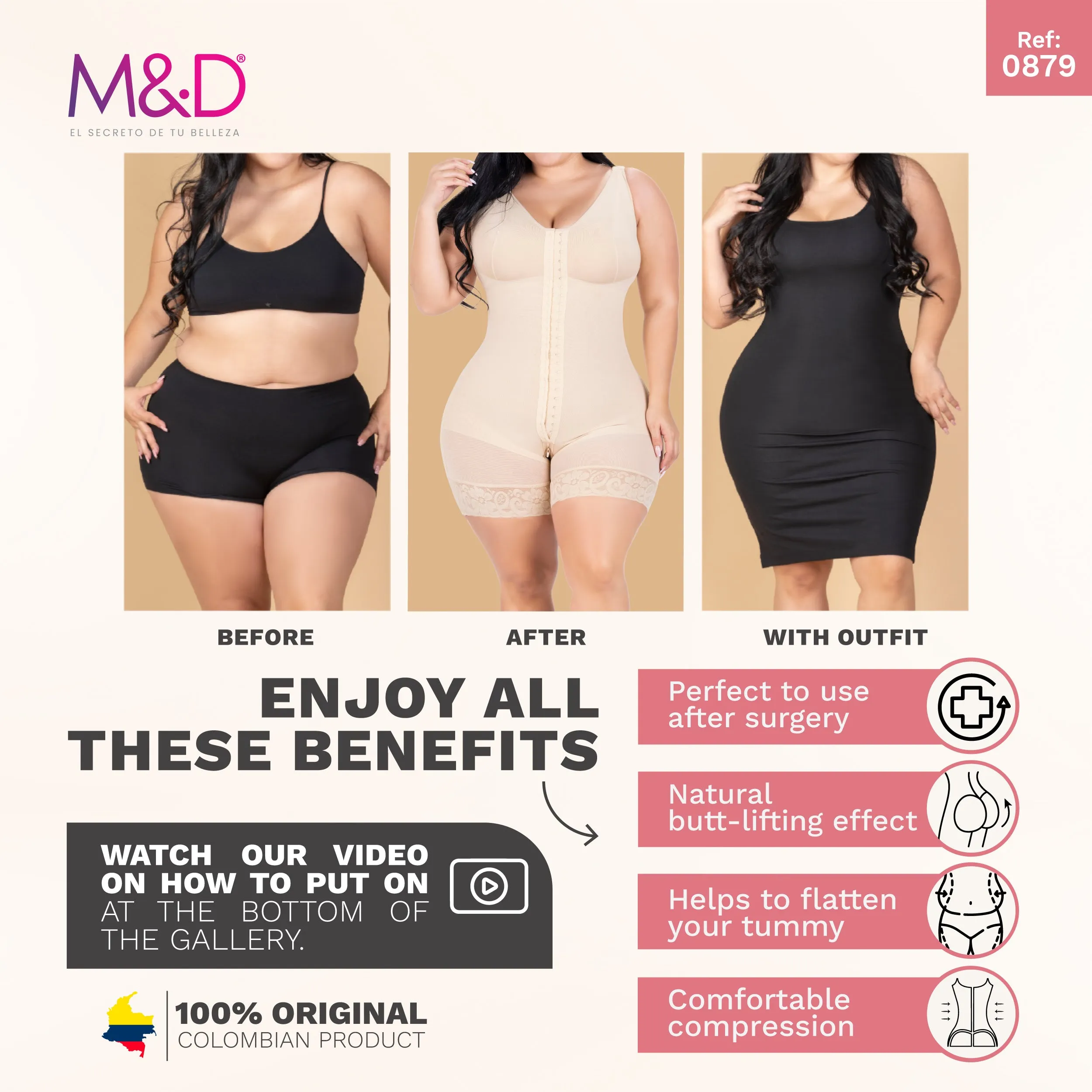 Post-Surgery Liposuction and Slimming massages Faja with Closure system, Knee-length & Bathroom-Friendly Design MYDF0879