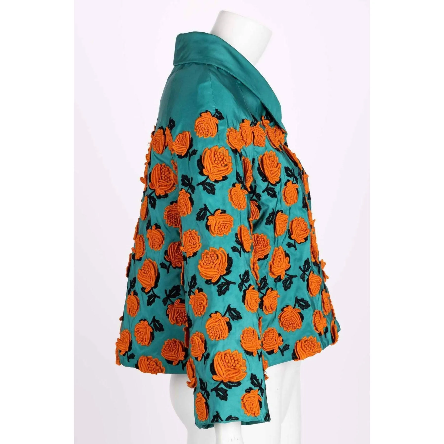 PRADA Turquoise Silk Taffeta Floral Applique Jacket Spring 2012 | Size S/M