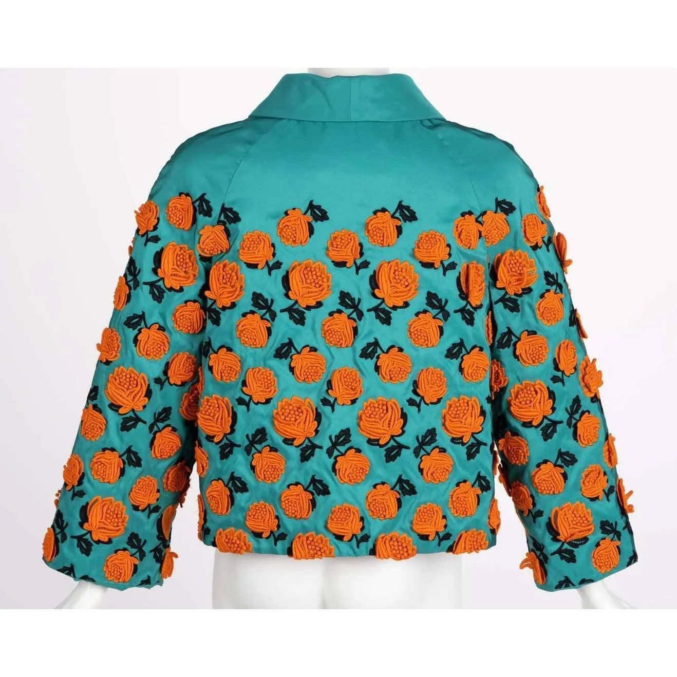 PRADA Turquoise Silk Taffeta Floral Applique Jacket Spring 2012 | Size S/M