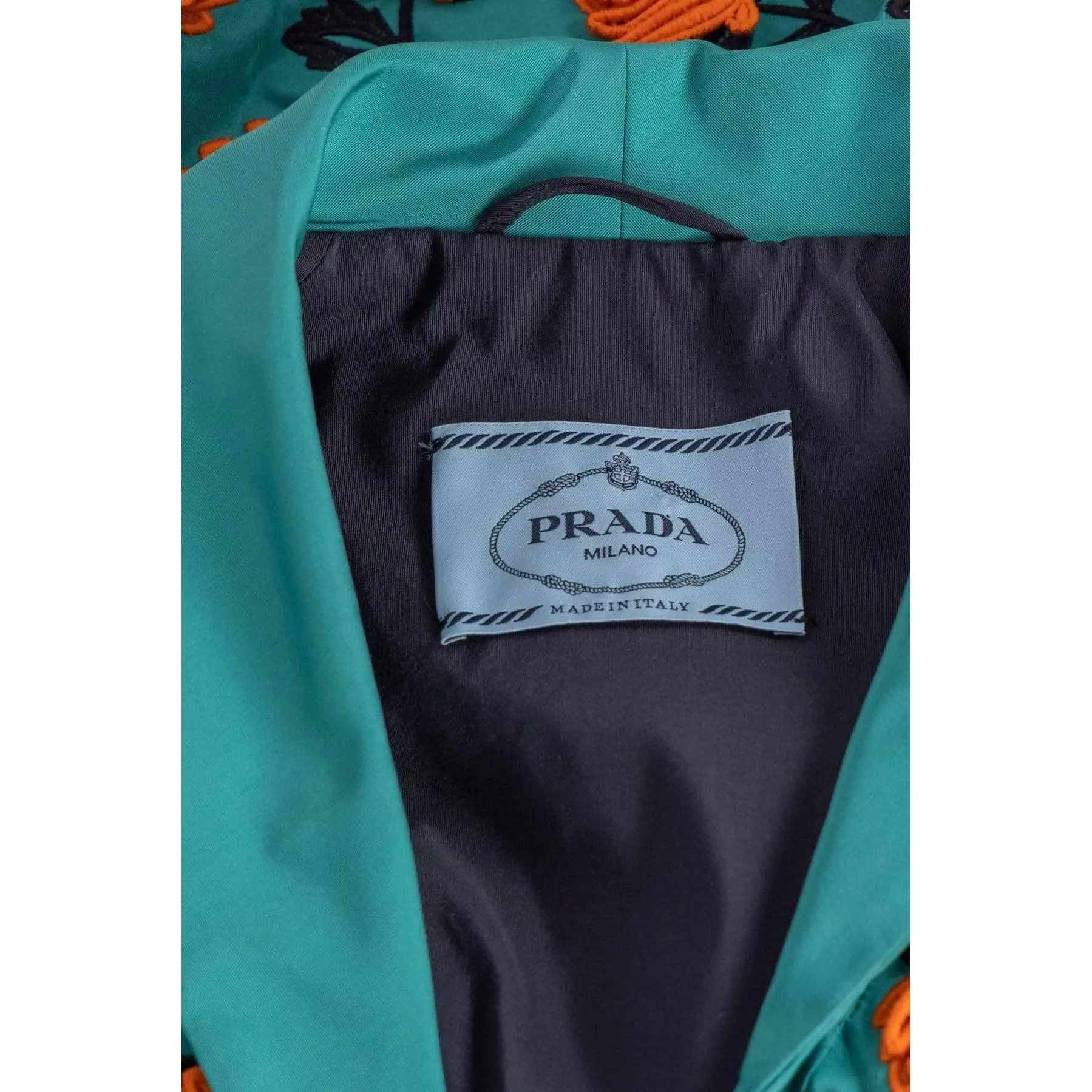 PRADA Turquoise Silk Taffeta Floral Applique Jacket Spring 2012 | Size S/M