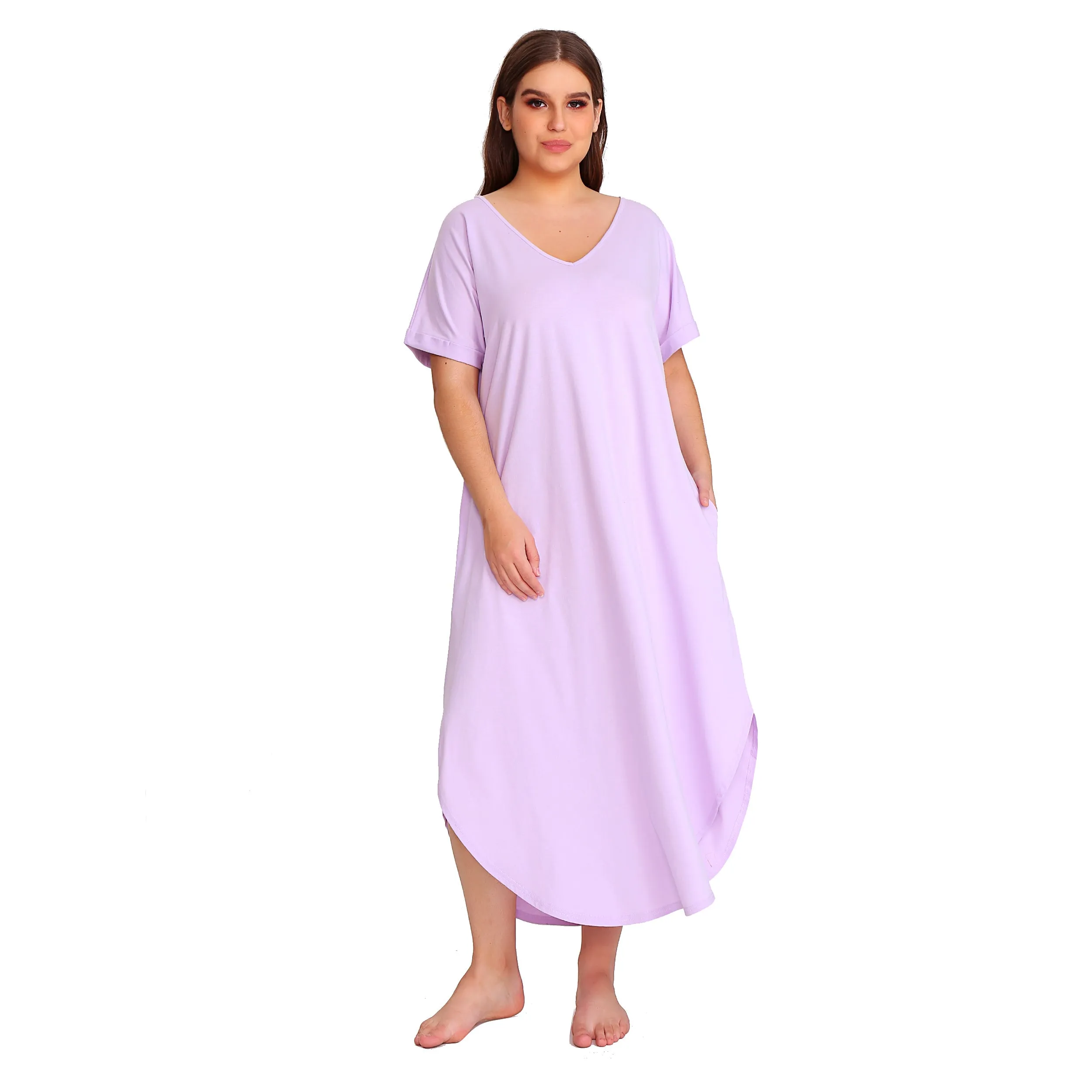 RH Shortsleeve Plus size Nightgown Womens V-Neck Sleepwear Lounge Shirt Pajama Dress PRHW2895