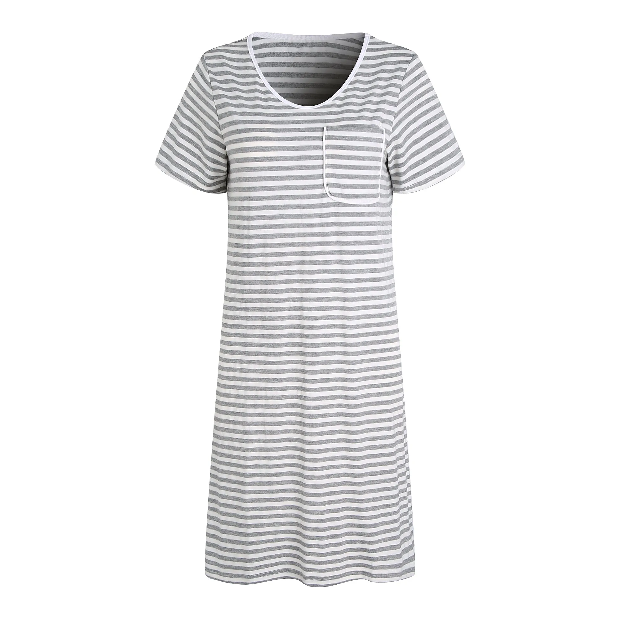 RH Women Nightgown Striped Tee Short Sleep Nightshirt Pajama Dress S-2XL RHW4041