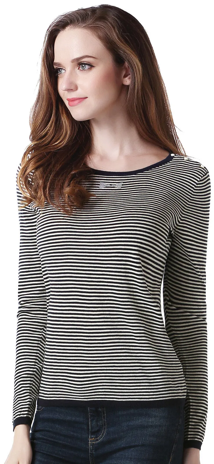 RH Women's Long Sleeve Striped Sweater Pullover Lightweight Top Outwear RH2056