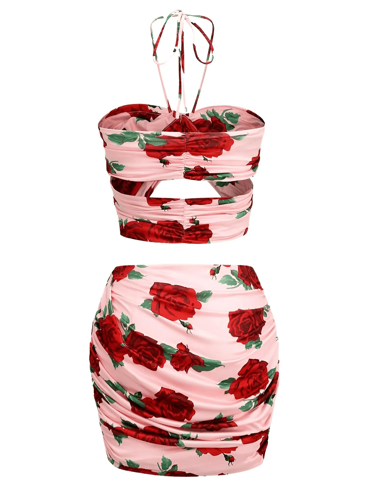 Sexy Floral Mini Pink Body-con 2 Piece Set