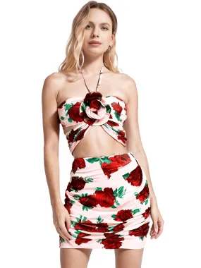 Sexy Floral Mini Pink Body-con 2 Piece Set