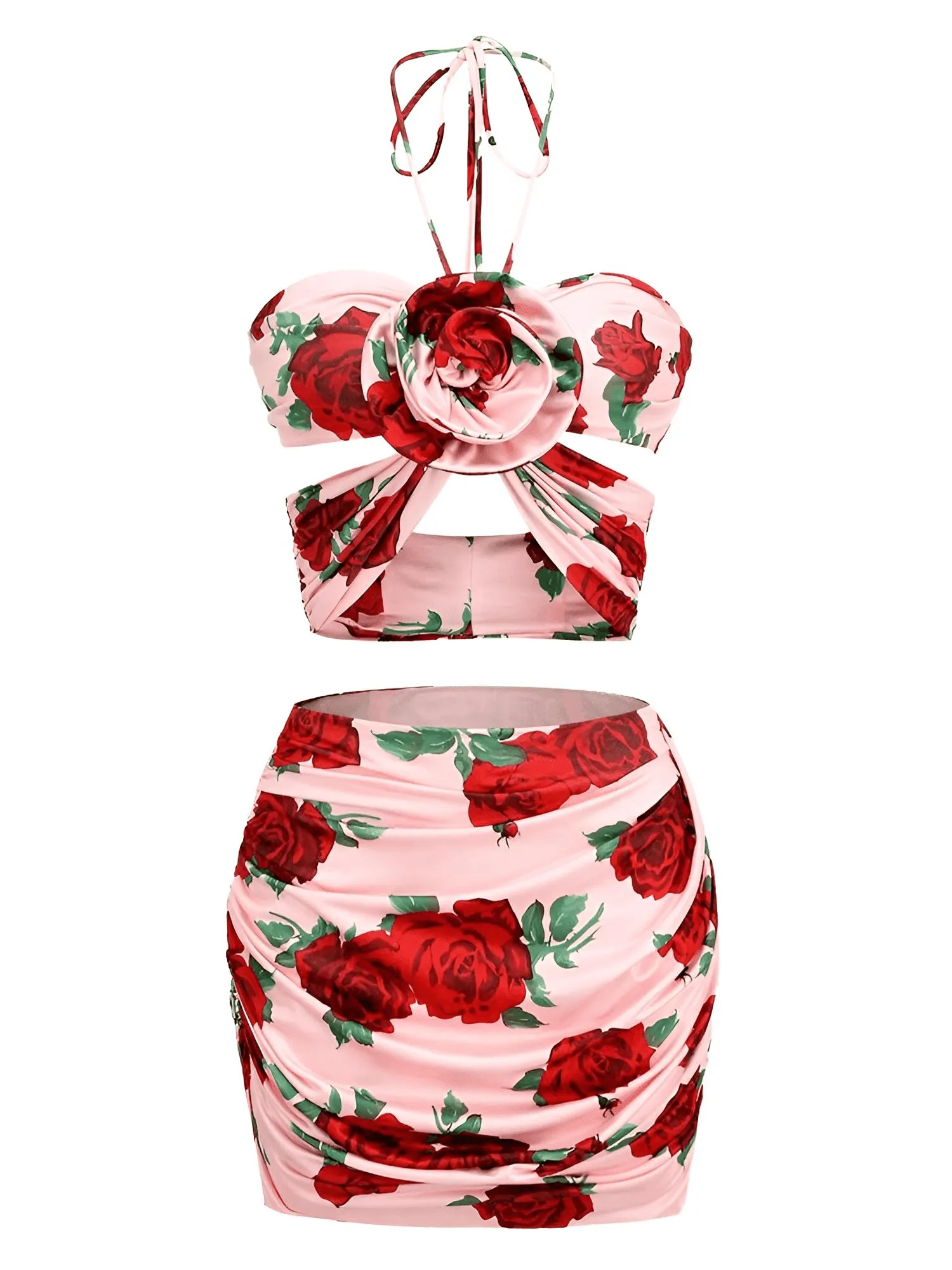 Sexy Floral Mini Pink Body-con 2 Piece Set