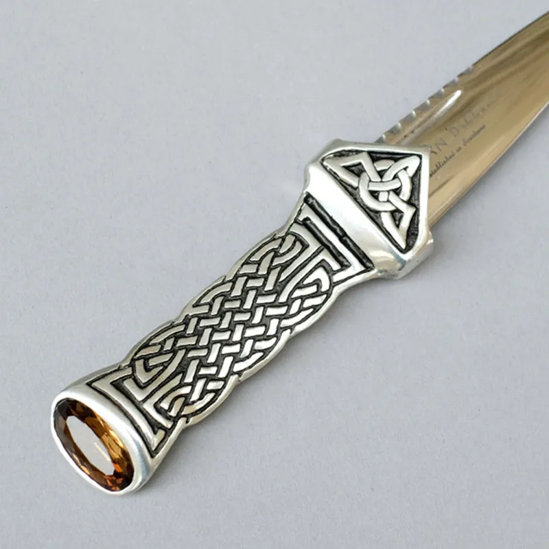 Sgian Dubh with Pewter Celtic Design Handle & Amber Stone