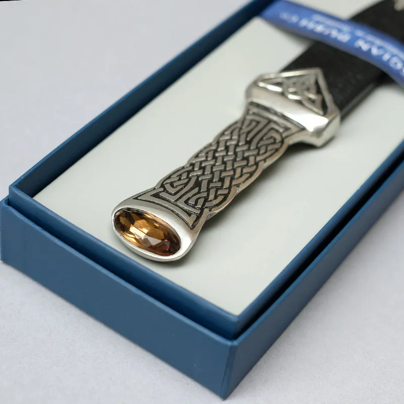 Sgian Dubh with Pewter Celtic Design Handle & Amber Stone