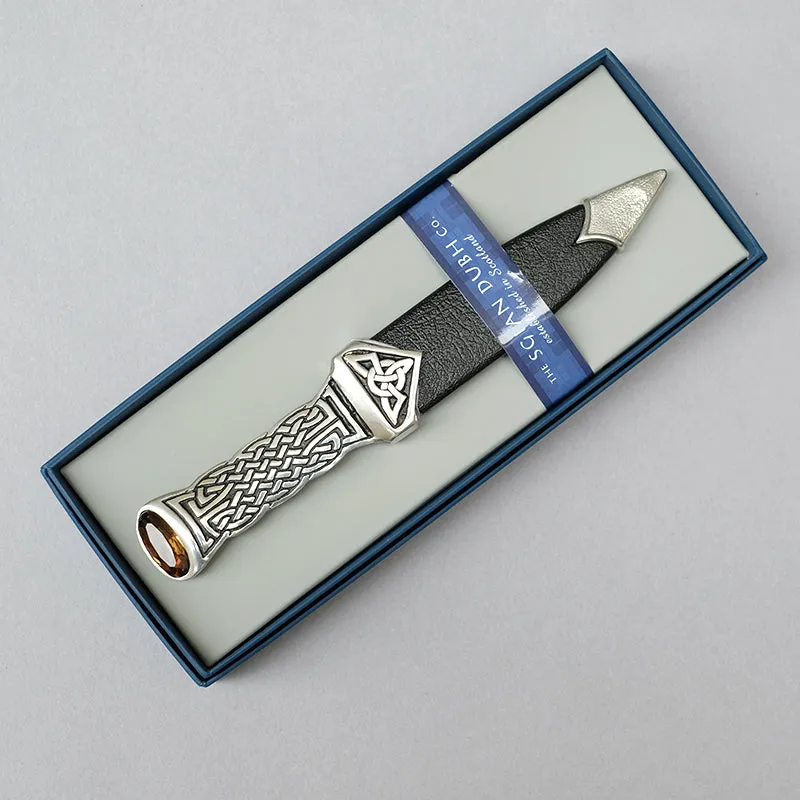 Sgian Dubh with Pewter Celtic Design Handle & Amber Stone